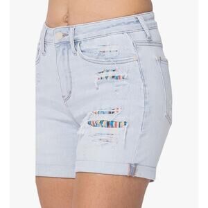Judy Blue Aztec Pocket Jean Shorts XL light wash denim